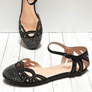 New Women Black Rhinestone Mary Jane Ballet Flats